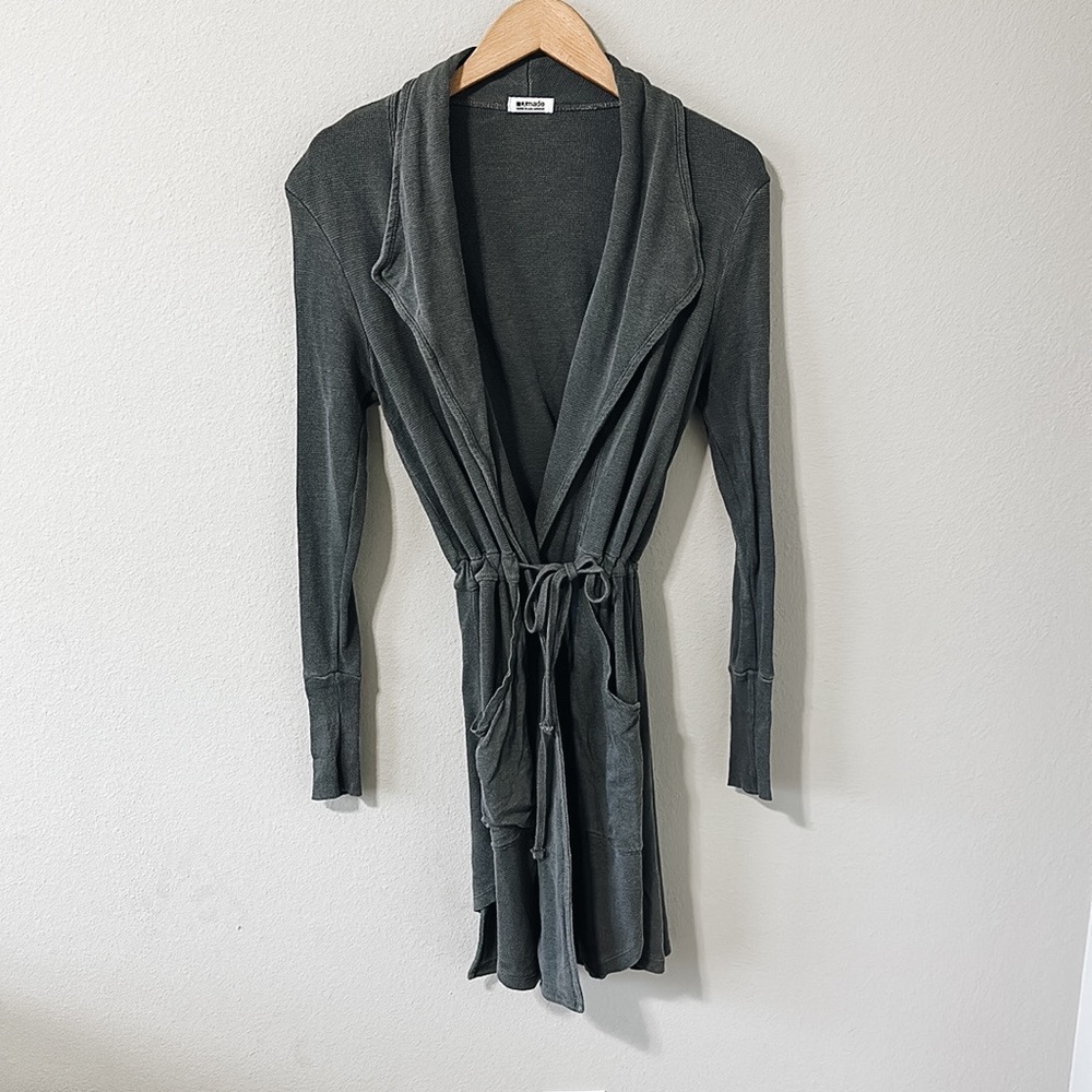 LA Made Gray Cardigan Sweater Tie Waist Small